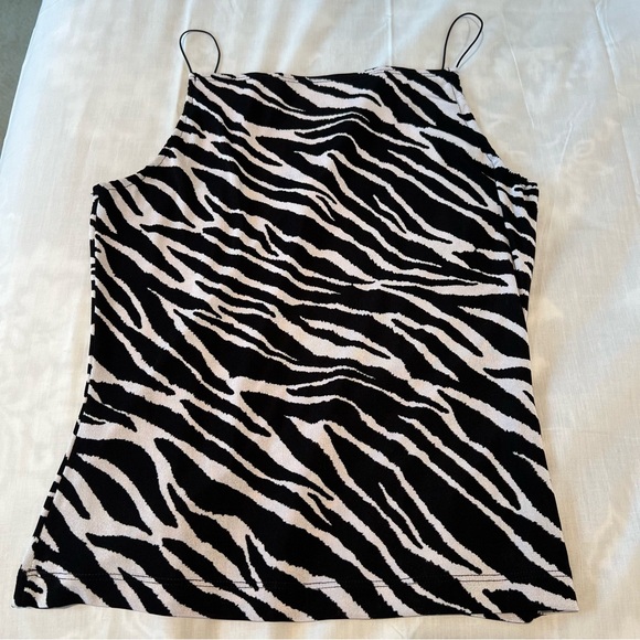 **SOLD** Zebra Print Tank Top with Elastic String Straps & Ruched Neckline Sz L - Picture 7 of 9